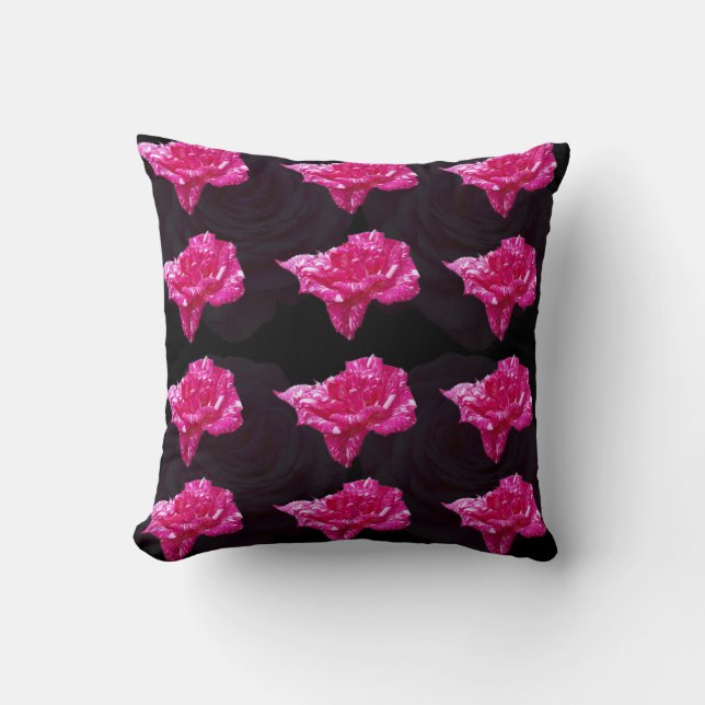 Coussin Motif Rose Rose Et Noir, Jetez Un Coussin. (Recto)