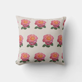 Coussin Motif Rose Rose sur beige sable
