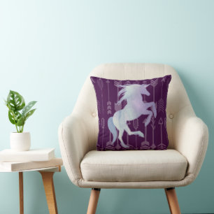 Coussin Motif rose violet et bleu licorne et flèche
