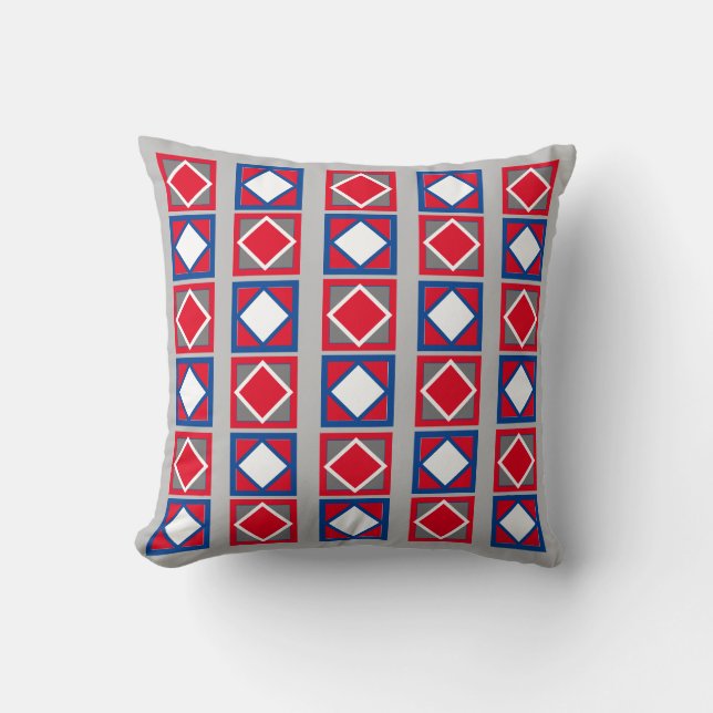 Coussin Motif Rouge Blanc Et Diamant Bleu (Recto)
