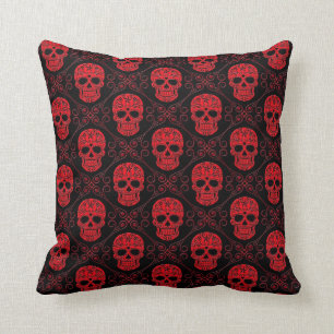 Coussin Motif rouge et noir de crâne de sucre
