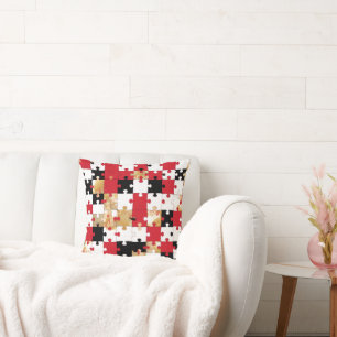 Coussin Motif Rouge Noir Or Puzzle