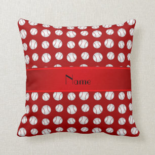 Coussin Motif rouge nommé personnalisé de base-ball
