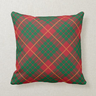 Coussin Motif rouge vert et or plaid