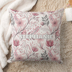 Coussin Motif Sakura en fleurs de cerises roses sur blanc 