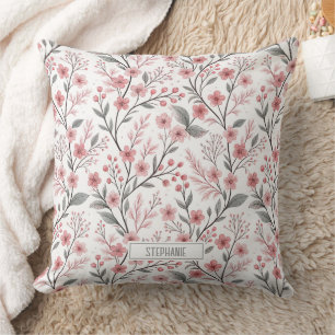 Coussin Motif Sakura en fleurs de cerises roses sur blanc 