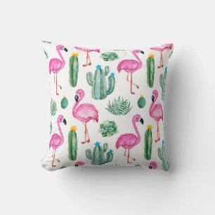 Coussin Motif sans couture avec cactus d'aquarelle verte,