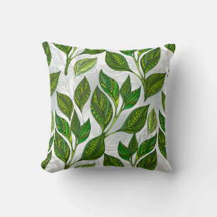 Coussin Motif sans couture avec Feuilles de thé vert