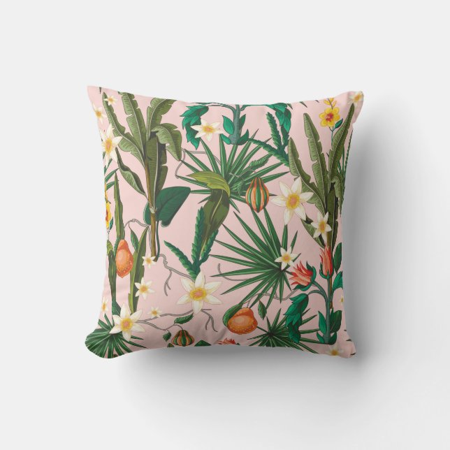 Coussin Motif sans couture avec feuilles tropicales, fleur (Recto)