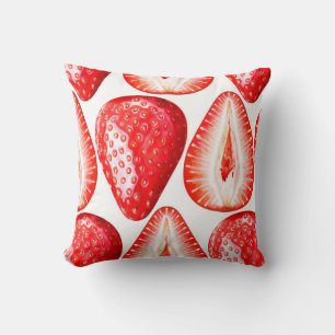 Coussin Motif sans couture avec fraises mûres sur b blanc