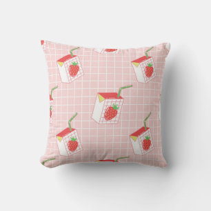Coussin Motif sans couture avec lait de fraise caricaturé