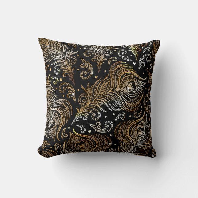 Coussin Motif sans couture avec plumes de paon. D libre (Recto)