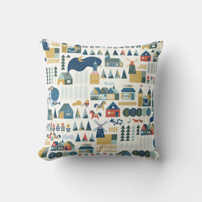 Coussin Motif sans couture avec village scandinave dans le (Recto)