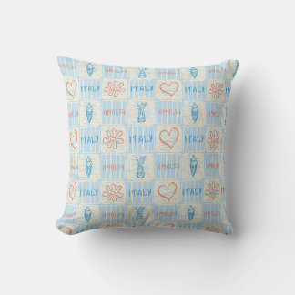 Coussin motif sans couture bleu et terracotta de style ama
