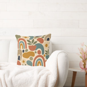 Coussin Motif sans couture bohème arc-en-ciel et botanique