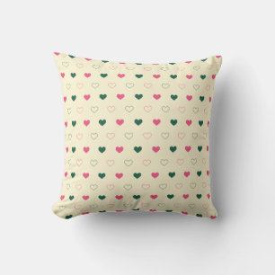 Coussin Motif sans couture - Cœurs roses et verts sur crèm
