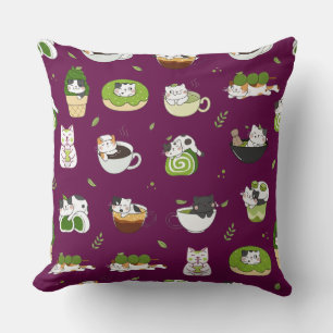 Coussin Motif sans couture de chat Matcha Kawaii