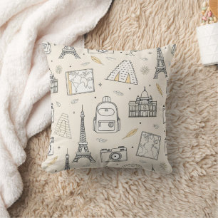 Coussin Motif sans couture de doodle de voyage