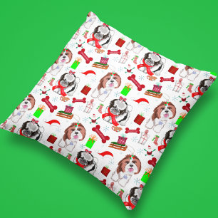 Coussin Motif sans couture de Noël au Shih Tzu adorable