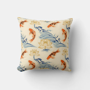 Coussin Motif sans couture de poisson Koï et de lotus