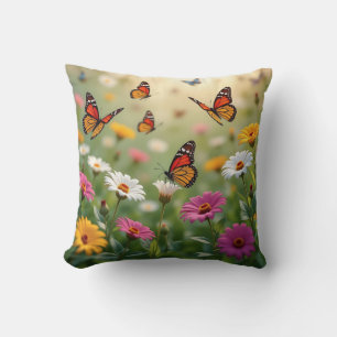 Coussin Motif sans couture de prairie papillon Fleurs vibr