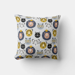 Coussin Motif sans couture enfant avec lions dessinés à la