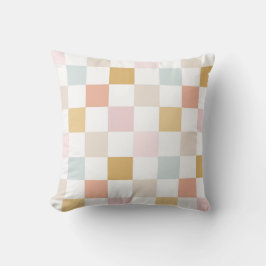 Coussin Motif sans couture rétro estival à carreaux pastel