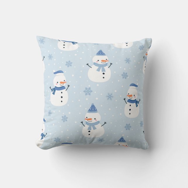Coussin Motif sans couture Snowman, arrière - plan d'hiver (Recto)