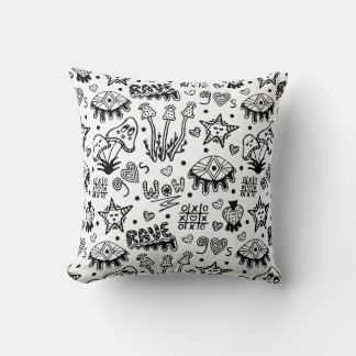 Coussin Motif sans fin dessiné à la main psychédélique en