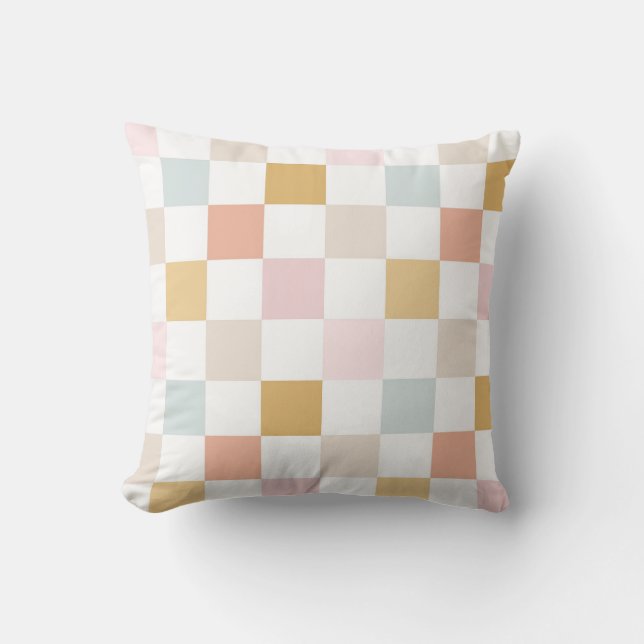 Coussin Motif sans fin Rétro Estival à Carreaux Pastel (Recto)