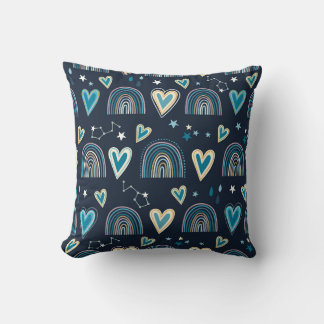 Coussin Motif sans joint avec le coeur, arc-en-ciel et cel