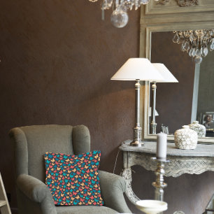 Coussin Motif simple corail turguoise gris papillon