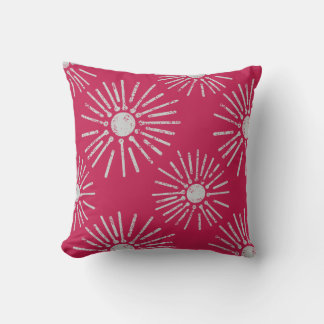 Coussin Motif Soleil Levant Rétro Gras en Rose Foncé
