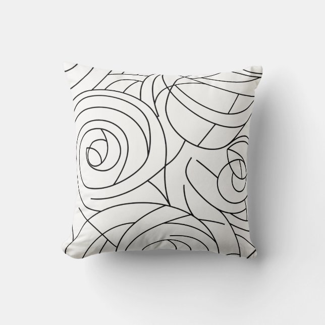 Coussin Motif Spirale Abstrait - Noir et Blanc Moderne (Recto)