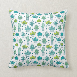 Coussin Motif succulent d'aquarelle verte et bleue
