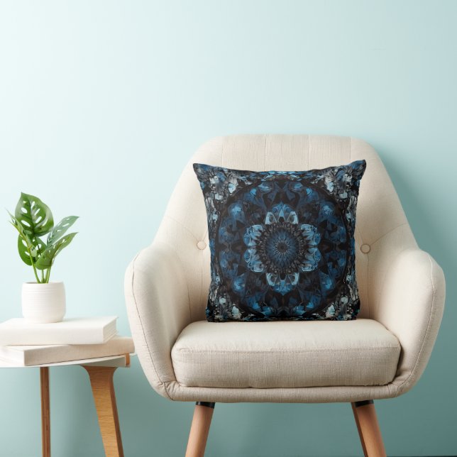 Coussin Motif symétrique de kaléidoscopie bleu Mandala (Chaise)