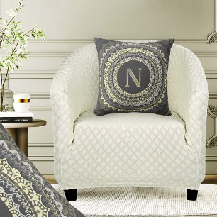 Coussin Motif symétrique vintage monogramme lettre N