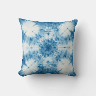 Coussin Motif Tie & Dye Shibori Bleu Indigo