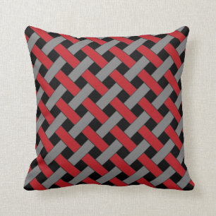 Coussin Motif tissé/à l'aspect osier : Rouge, gris et no