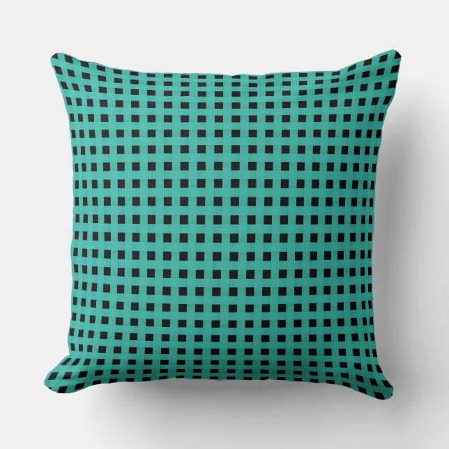 Coussin Motif Tissé Turquoise Noir (Recto)