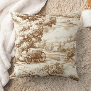 Coussin Motif Toile de Thanksgiving Citrouille Sépia Vinta