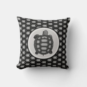 Coussin Motif Tortue & Carapace en Gris Argenté & Noir