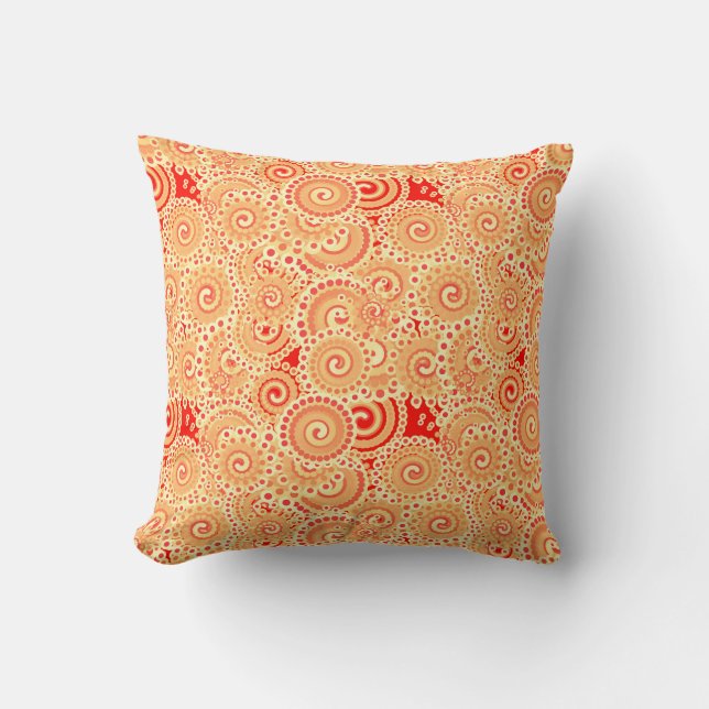 Coussin Motif tourbillon fractal, nuances de corail orange (Recto)
