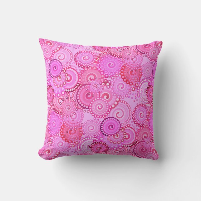 Coussin Motif tourbillon fractal, rose et fuchsia (Recto)