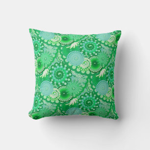 Coussin Motif tourbillon fractal, turquoise, aqua, jade