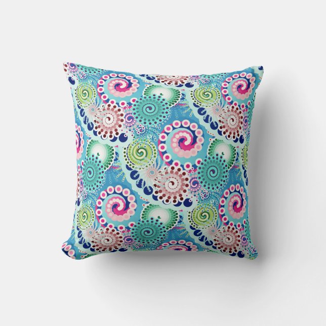 Coussin Motif tourbillon fractal, turquoise, rose, multi (Recto)
