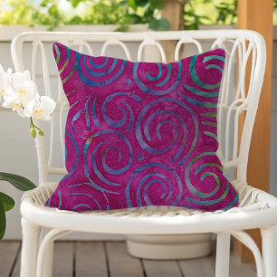 Coussin Motif Tourbillons Magenta Violet Batik Boho