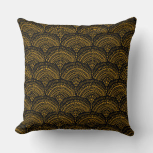 Coussin Motif traditionnel africain ethnique noir jaune