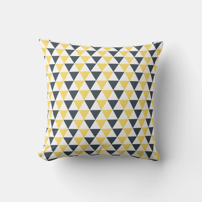 Coussin Motif triangles jaune et charbon de bois (Recto)