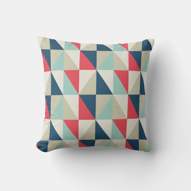 Coussin Motif triangles rouge et bleu géométrique rétro (Recto)